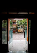 Balcony view of the green inner courtyard from the Garden Suite.