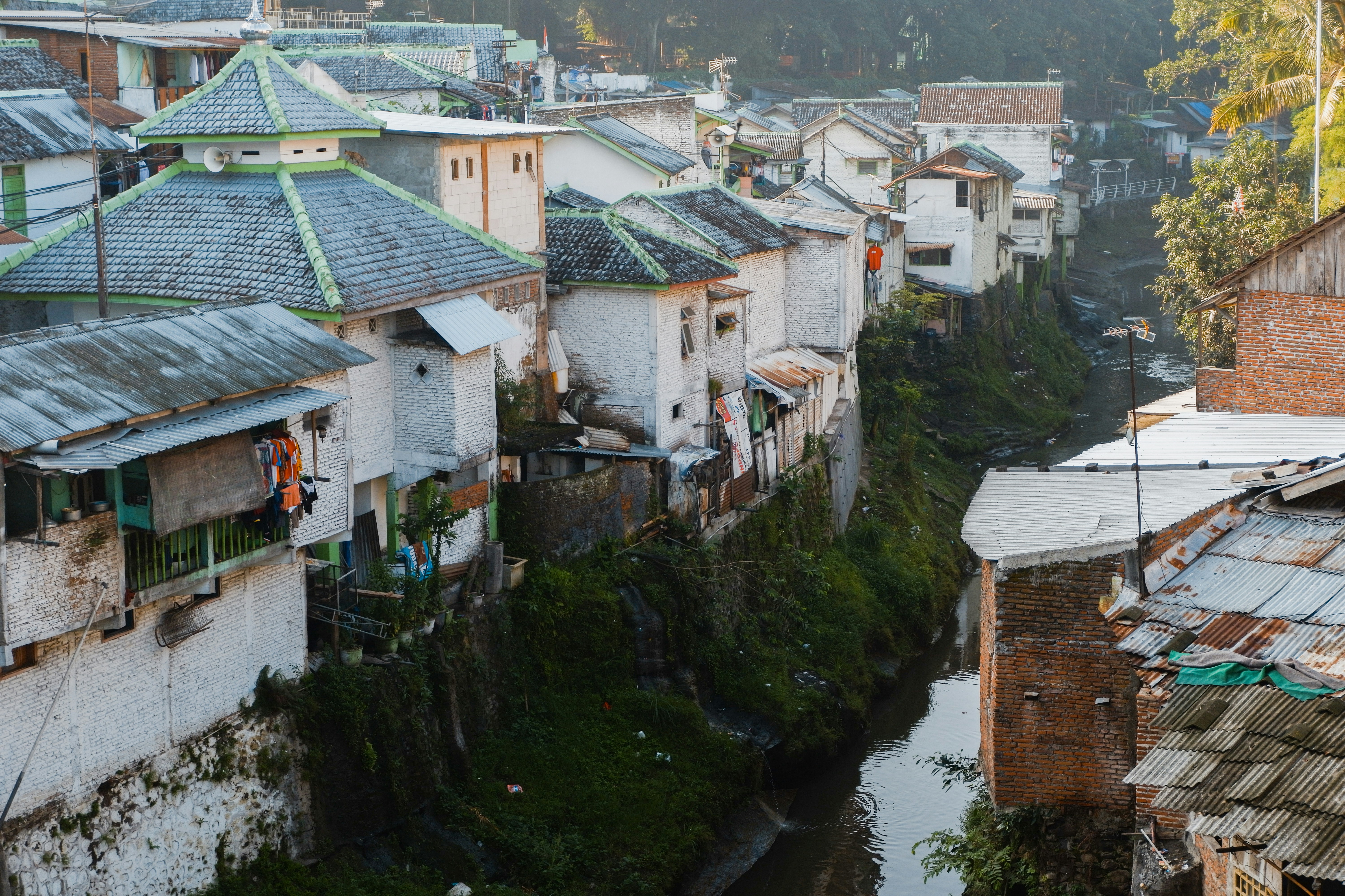 Densely populated settlements by the river