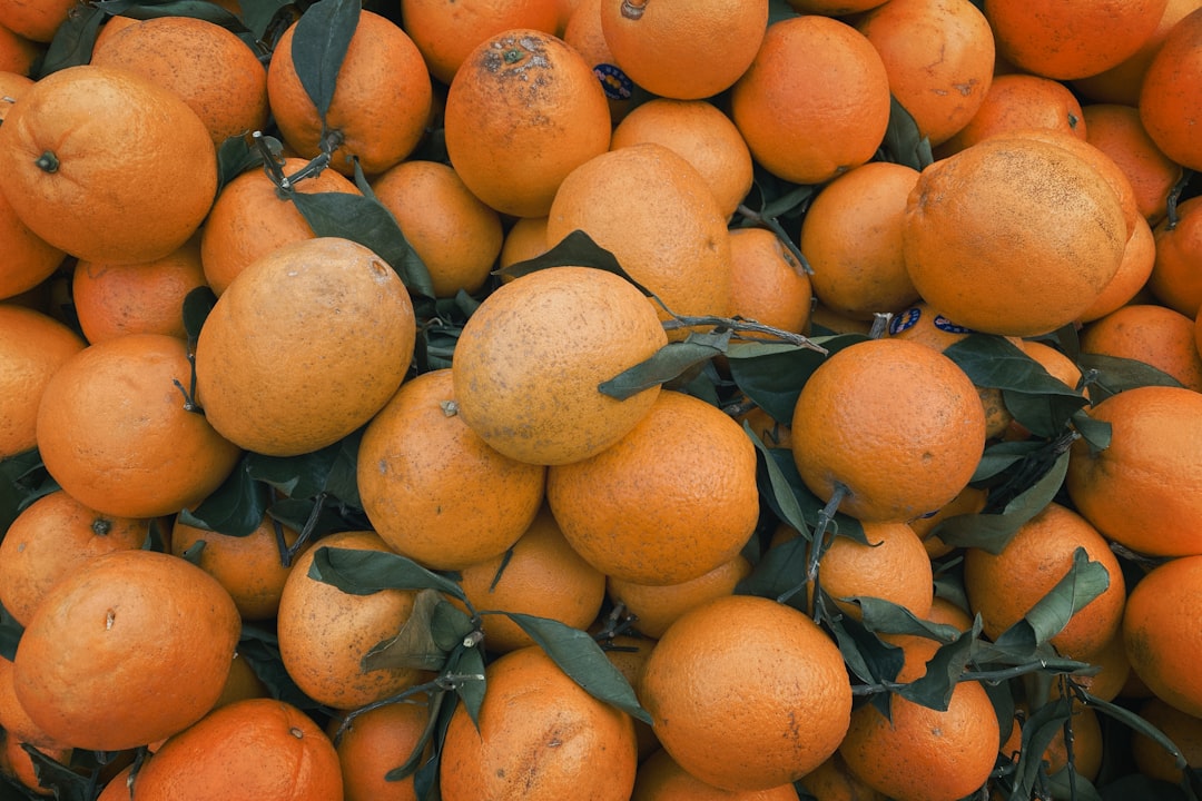 orange fruits on black steel rack