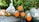 Various discarded items including plastic bottles with orange caps, a banana, and bags containing what appears to be organic waste are placed on top of a graffiti-covered surface with green foliage in the background.