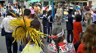 A vibrant street scene showing diverse people wearing colorful, artistic clothing reflecting urban style.