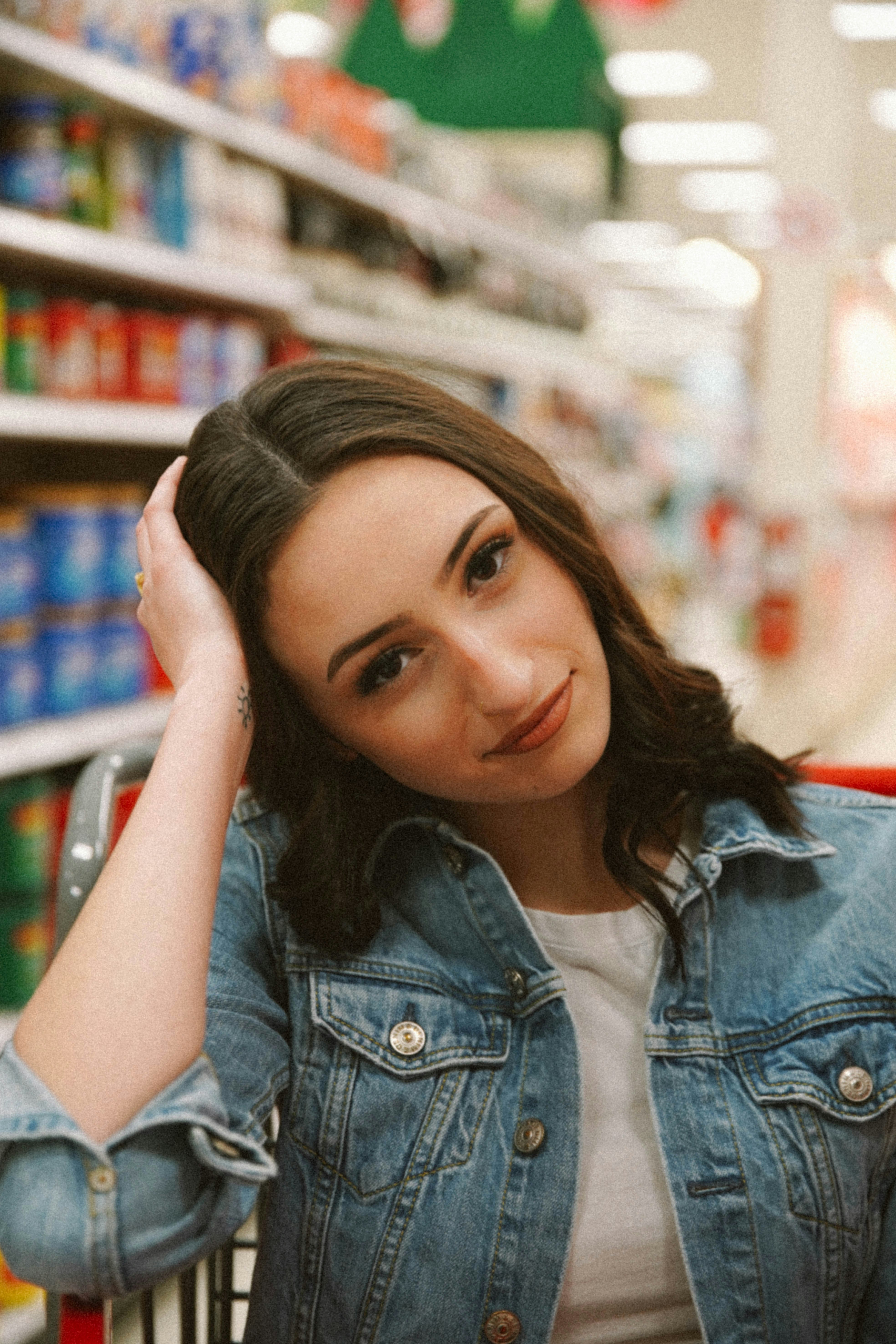 woman in blue denim jacket