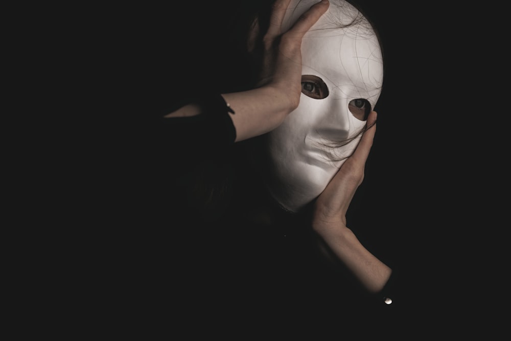 White Masks On Black Background Stock Photo - Download Image Now - Adult,  Adults Only, Bizarre - iStock