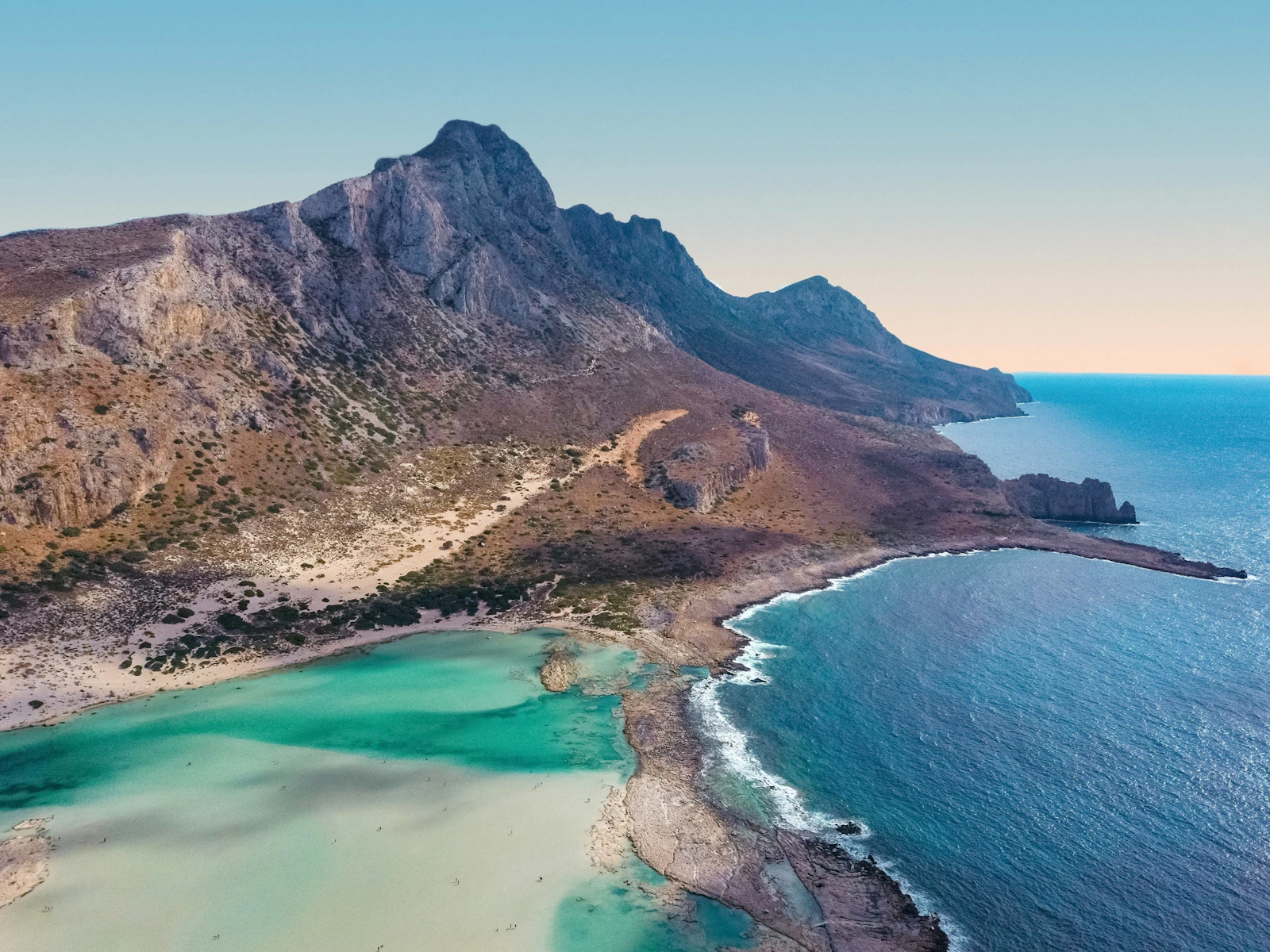 The turquoise shallows and headland of Balos lagoon on the north-west coast of Crete