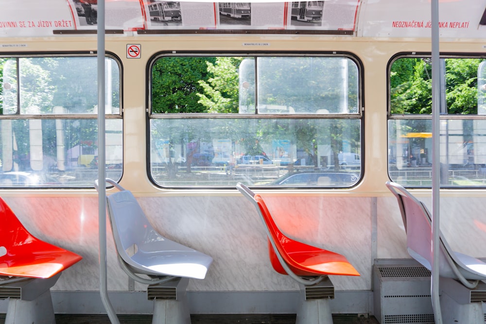 red and white train door