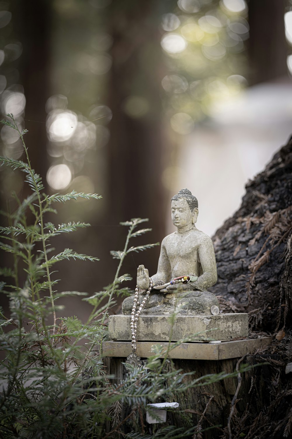 gray buddha figurine on brown wooden table