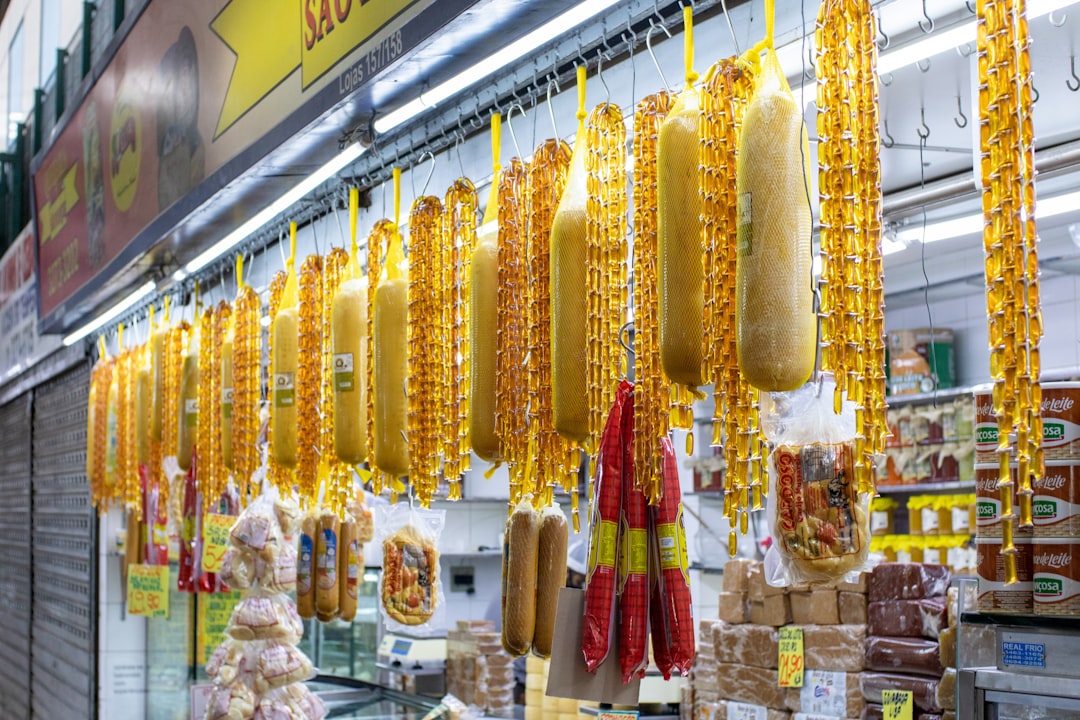 yellow and red textile on display