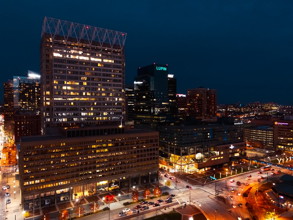 city buildings during night time