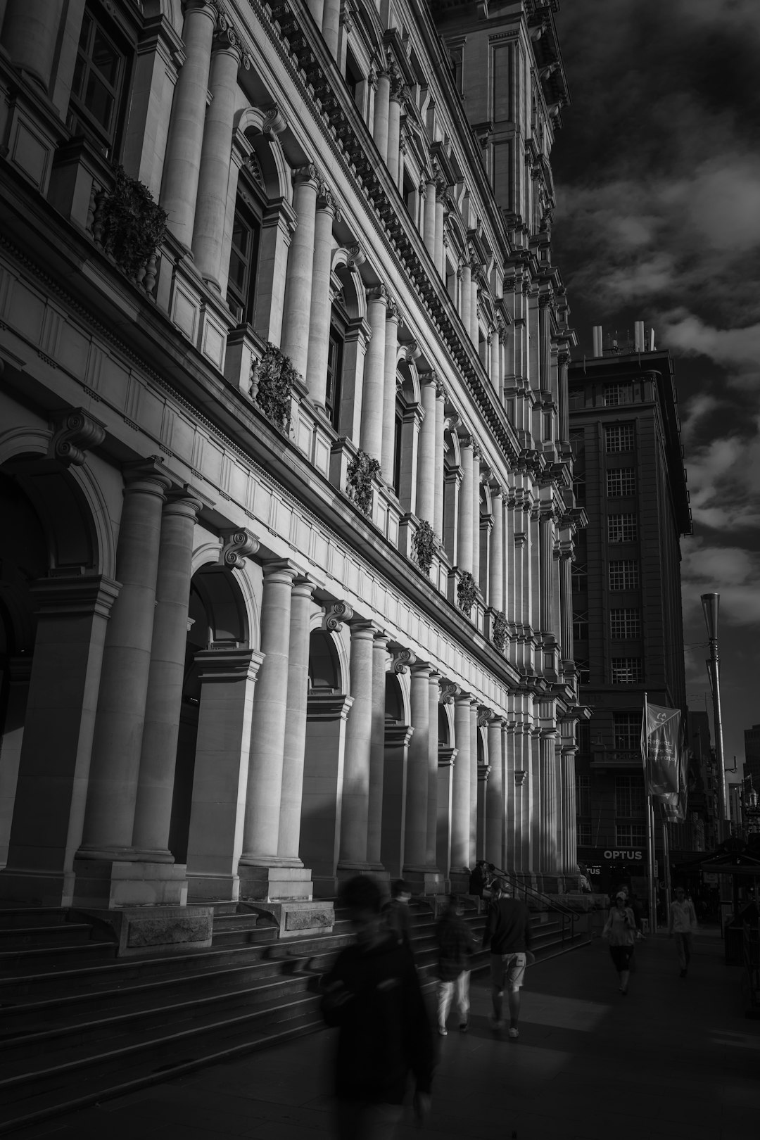 grayscale photo of concrete building