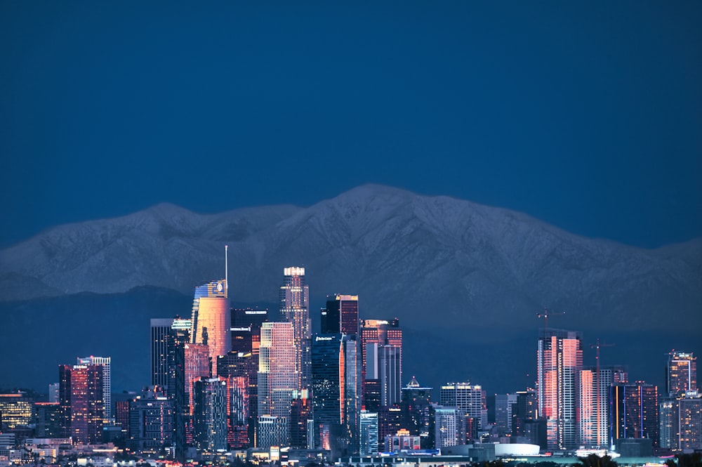 city skyline during night time