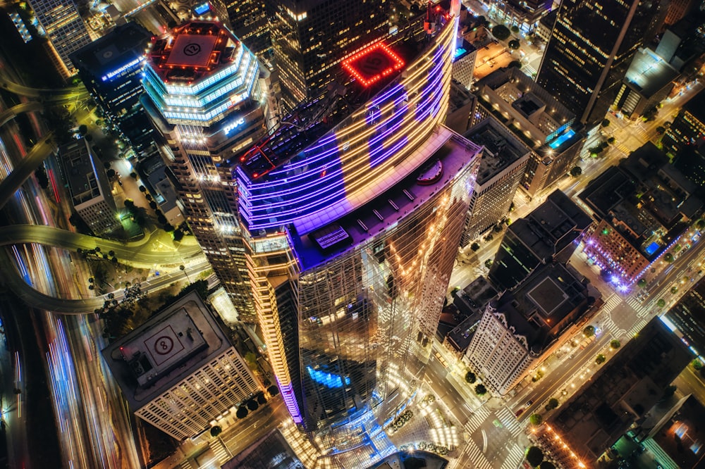 high rise buildings during night time