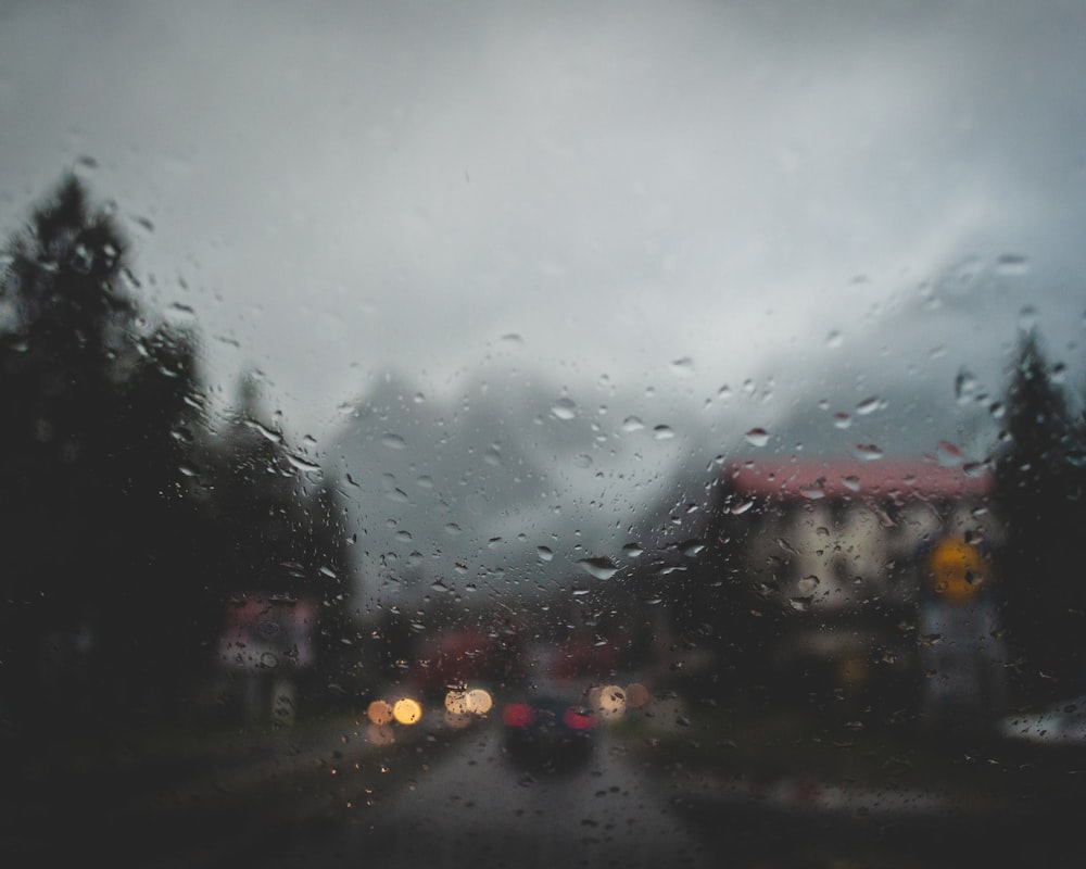 black car on road during rainy day