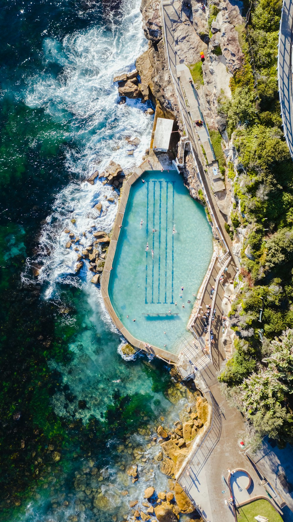 aerial view of blue bridge