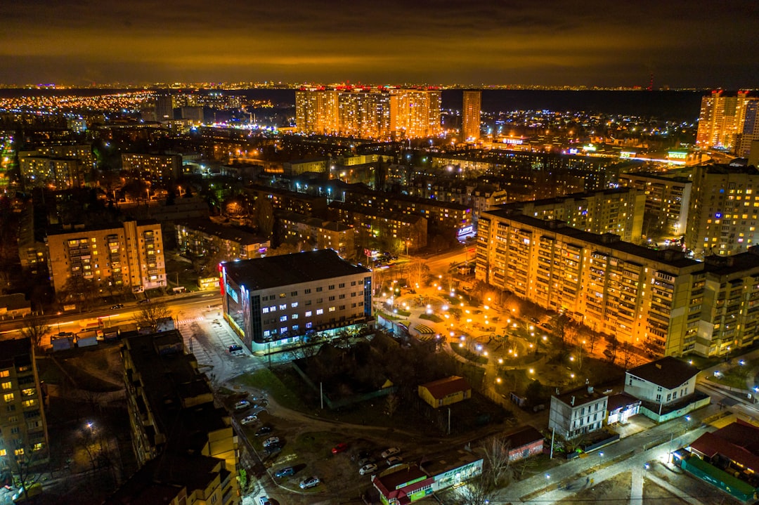 city with high rise buildings during night time