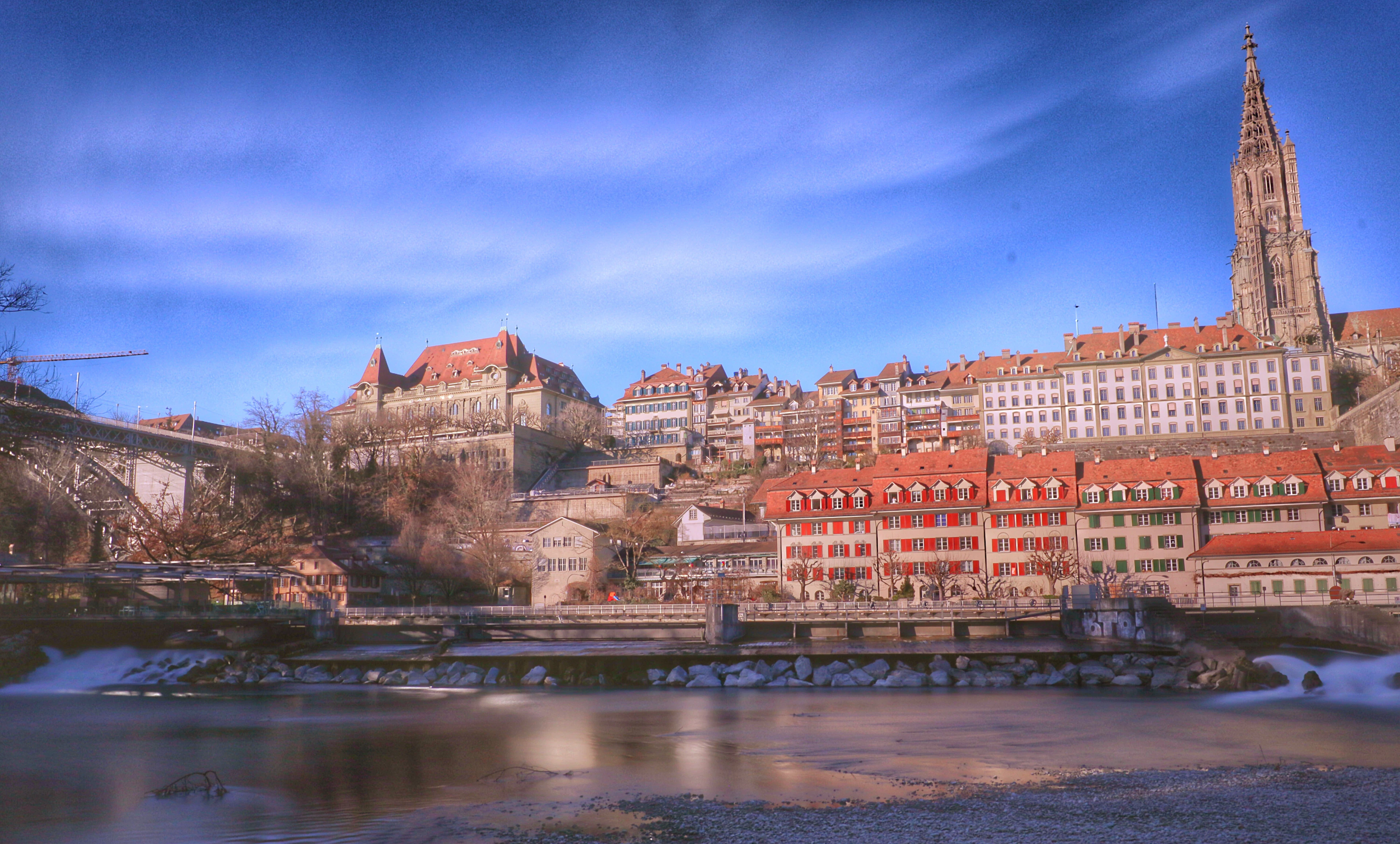 Turquoise Aare river flowing through Bern