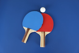 red and white wooden table tennis racket