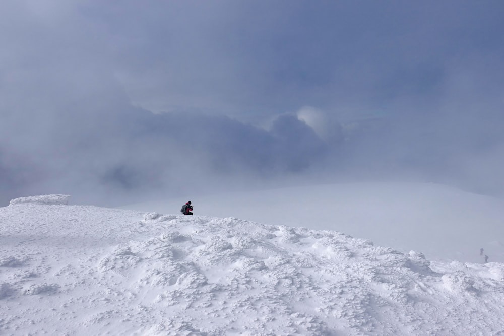 pessoa em jaqueta preta em pé no chão coberto de neve durante o dia