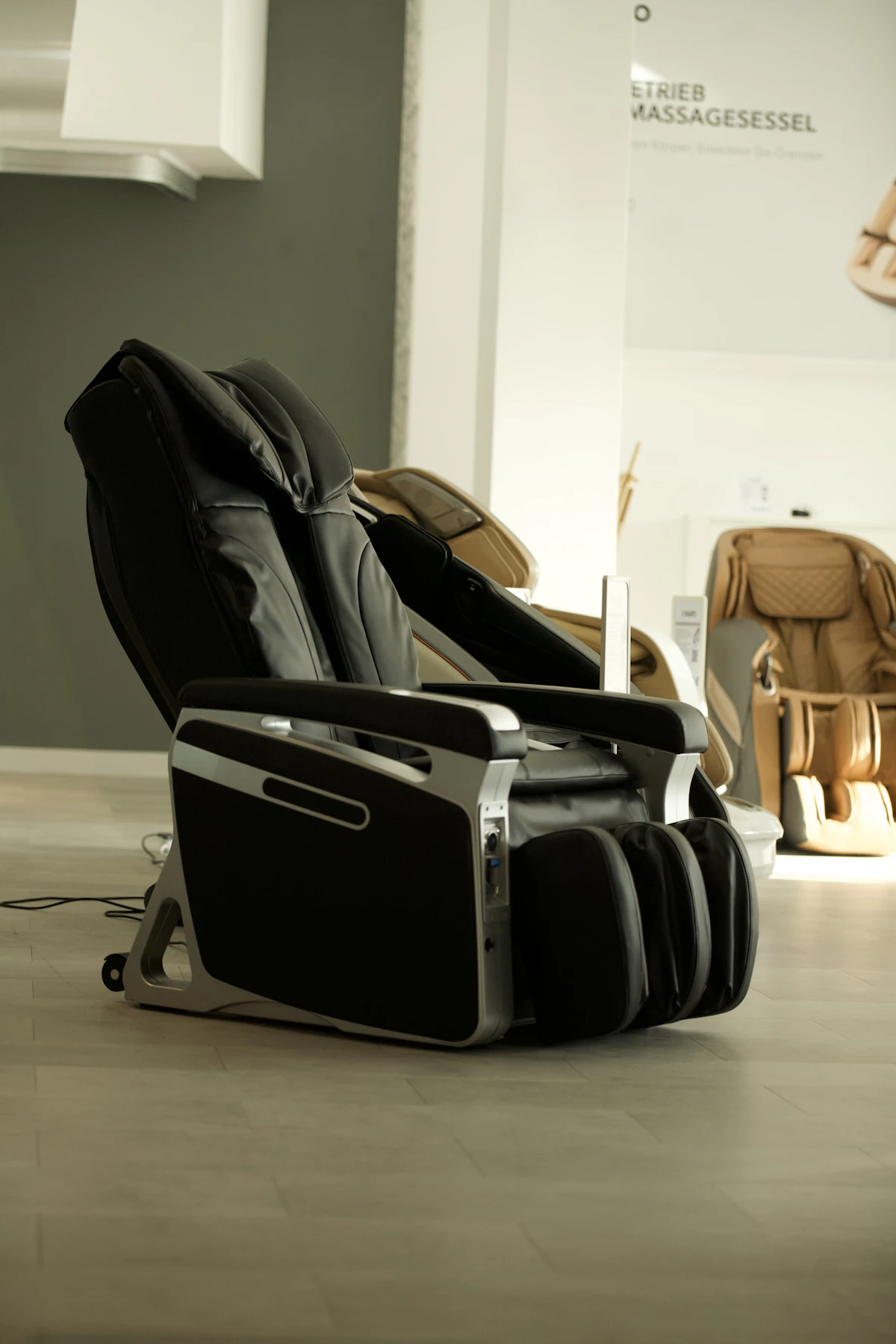 Reclining zero gravity chair against a dark background