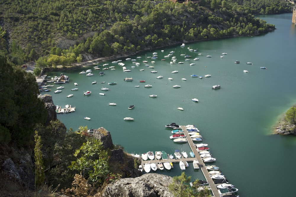 aerial view of boats on sea during daytime