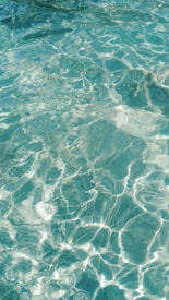 Clear, shimmering water with sunlight creating intricate patterns on the surface, providing a sense of freshness and tranquility.