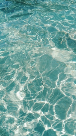 Clear, shimmering water with sunlight creating intricate patterns on the surface, providing a sense of freshness and tranquility.