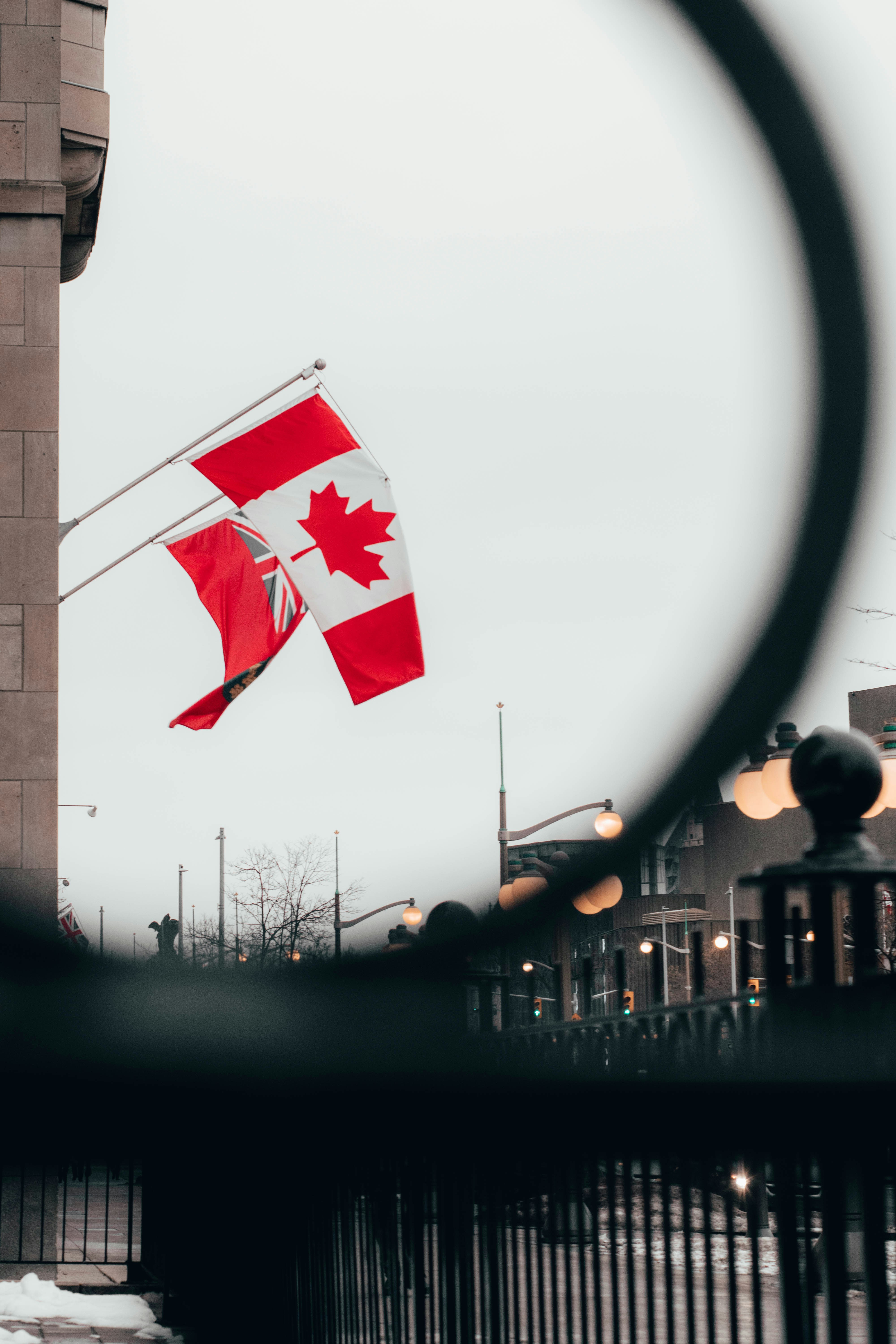 red and white flag on pole