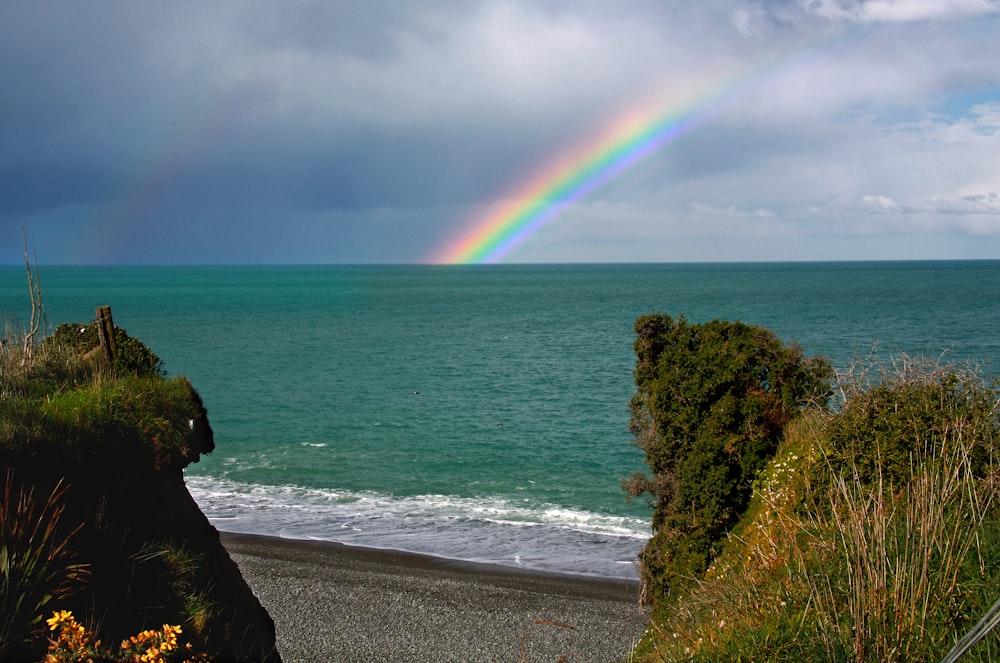 rainbow over the sea during daytime