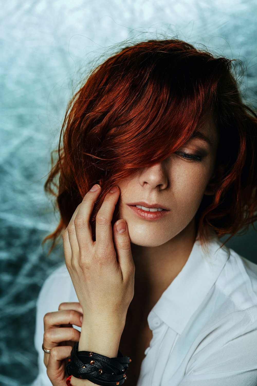 woman in white collared shirt