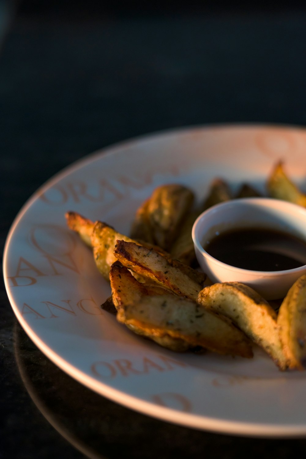 fried food on white and blue ceramic plate