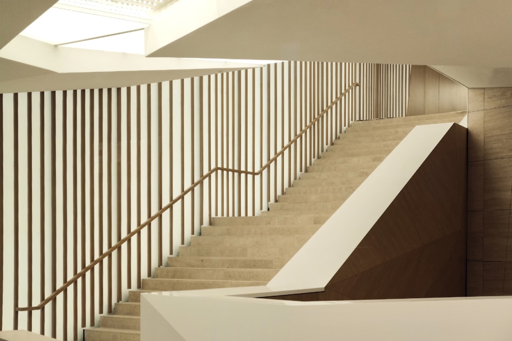 white and brown concrete staircase