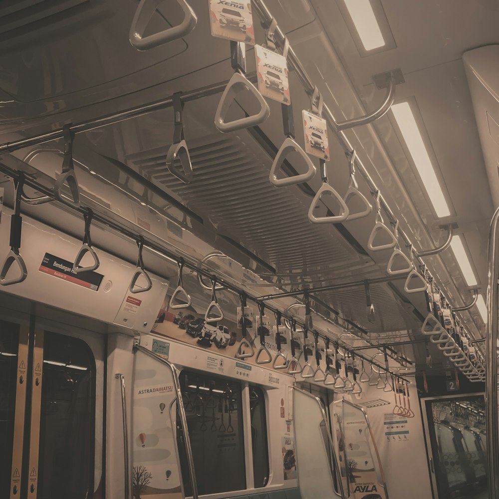 white and black train interior