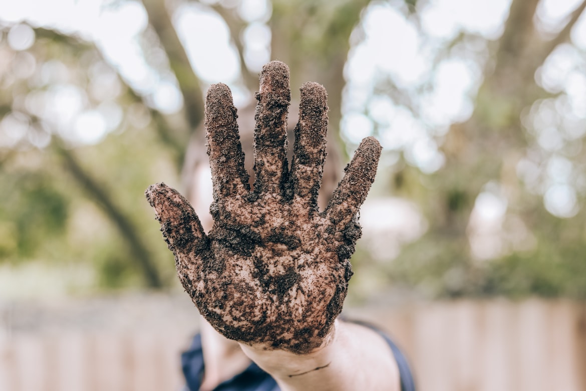 Close-up of rich, dark soil in hands.