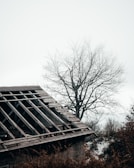 Close-up of a roof with missing shingles after a severe storm.