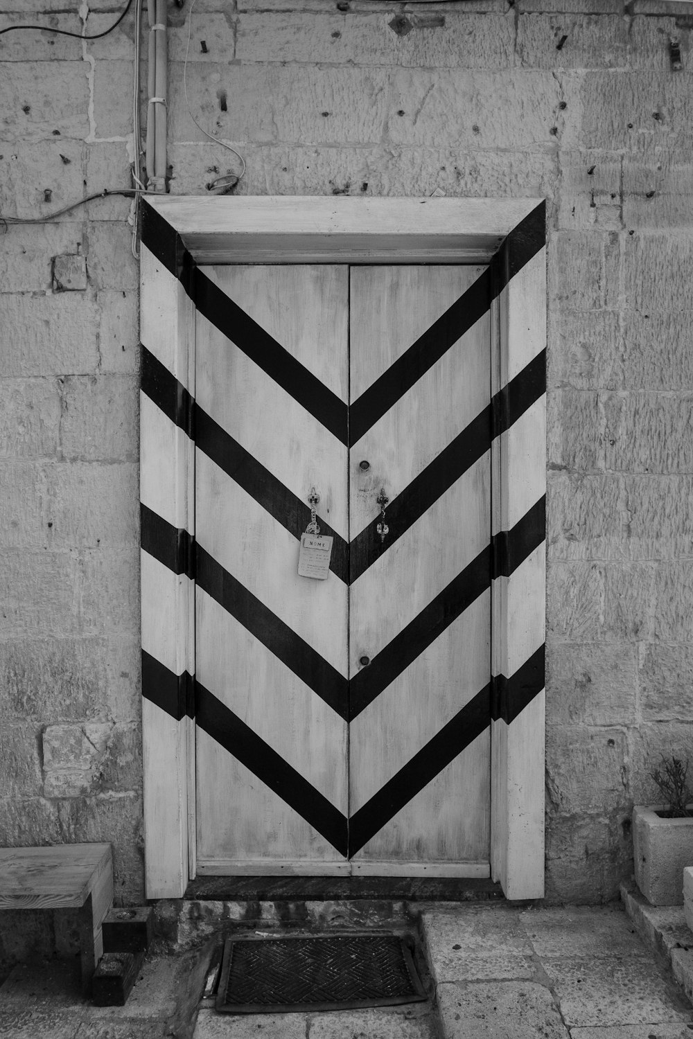 black and white striped wall