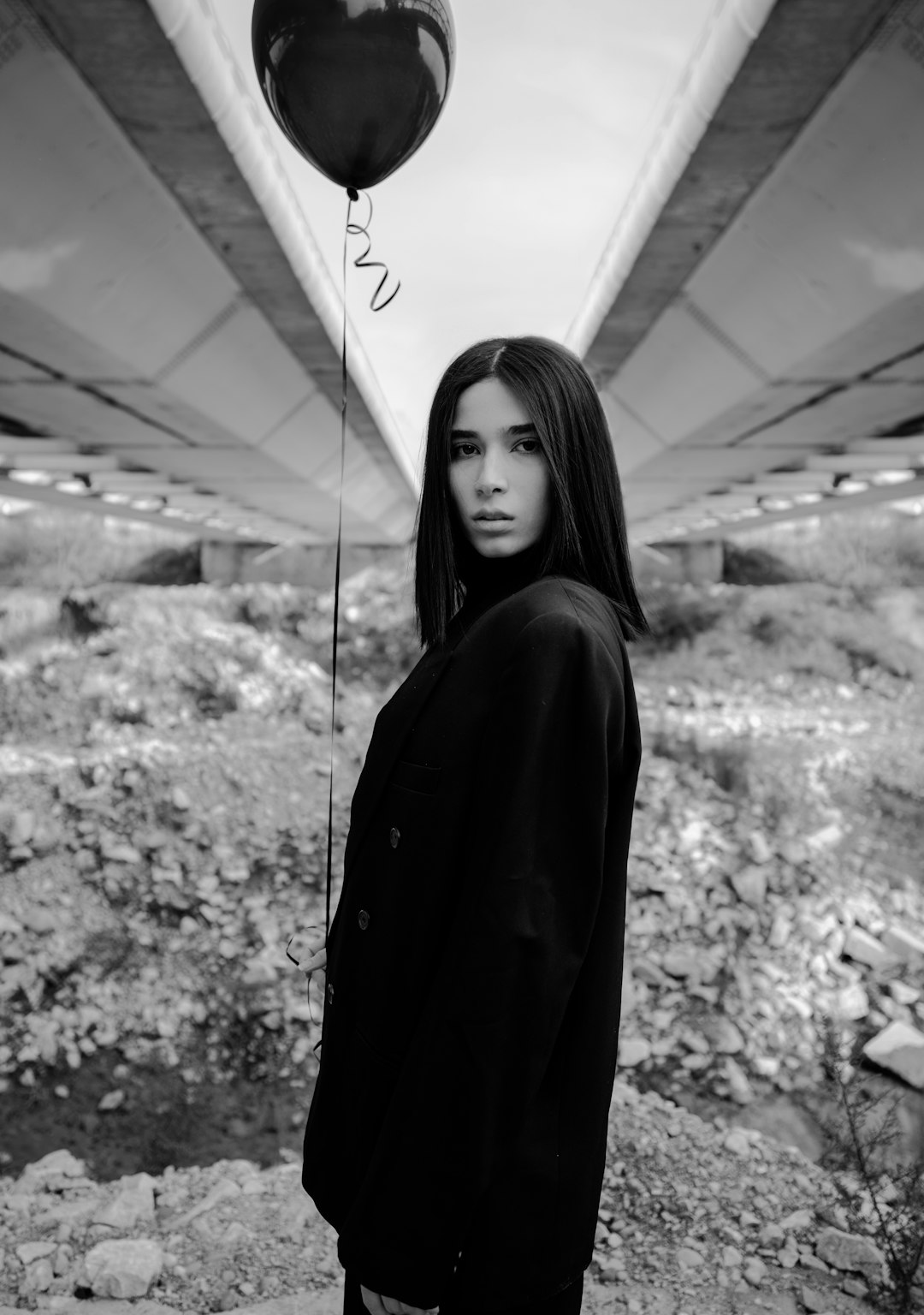 grayscale photo of woman in black long sleeve shirt