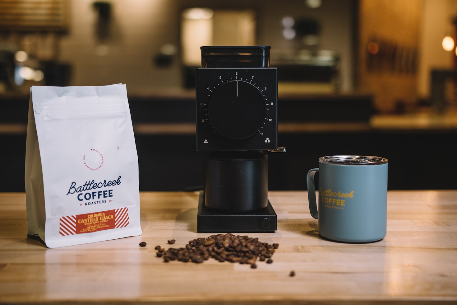Grãos de café e equipamentos