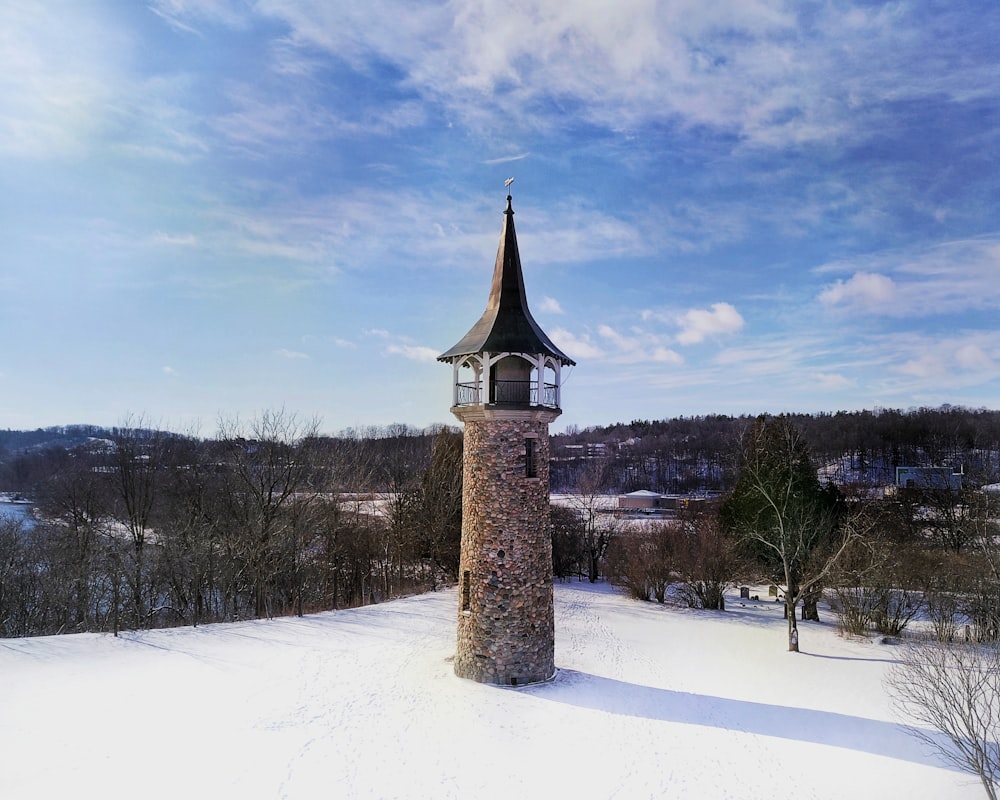 brown and white concrete building on snow covered ground under blue sky during daytime