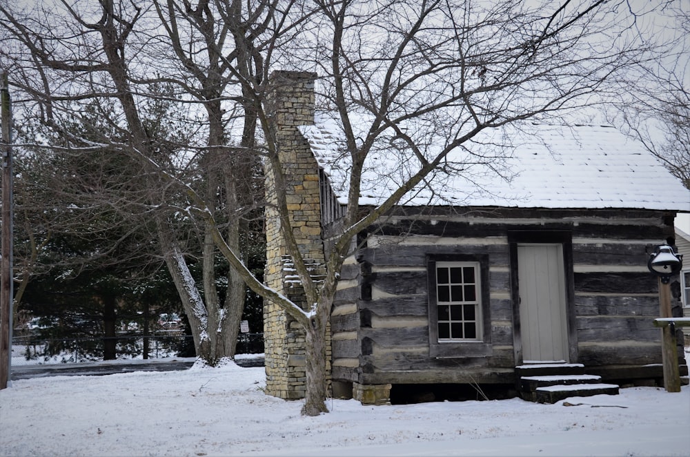 brown wooden house covered with snow