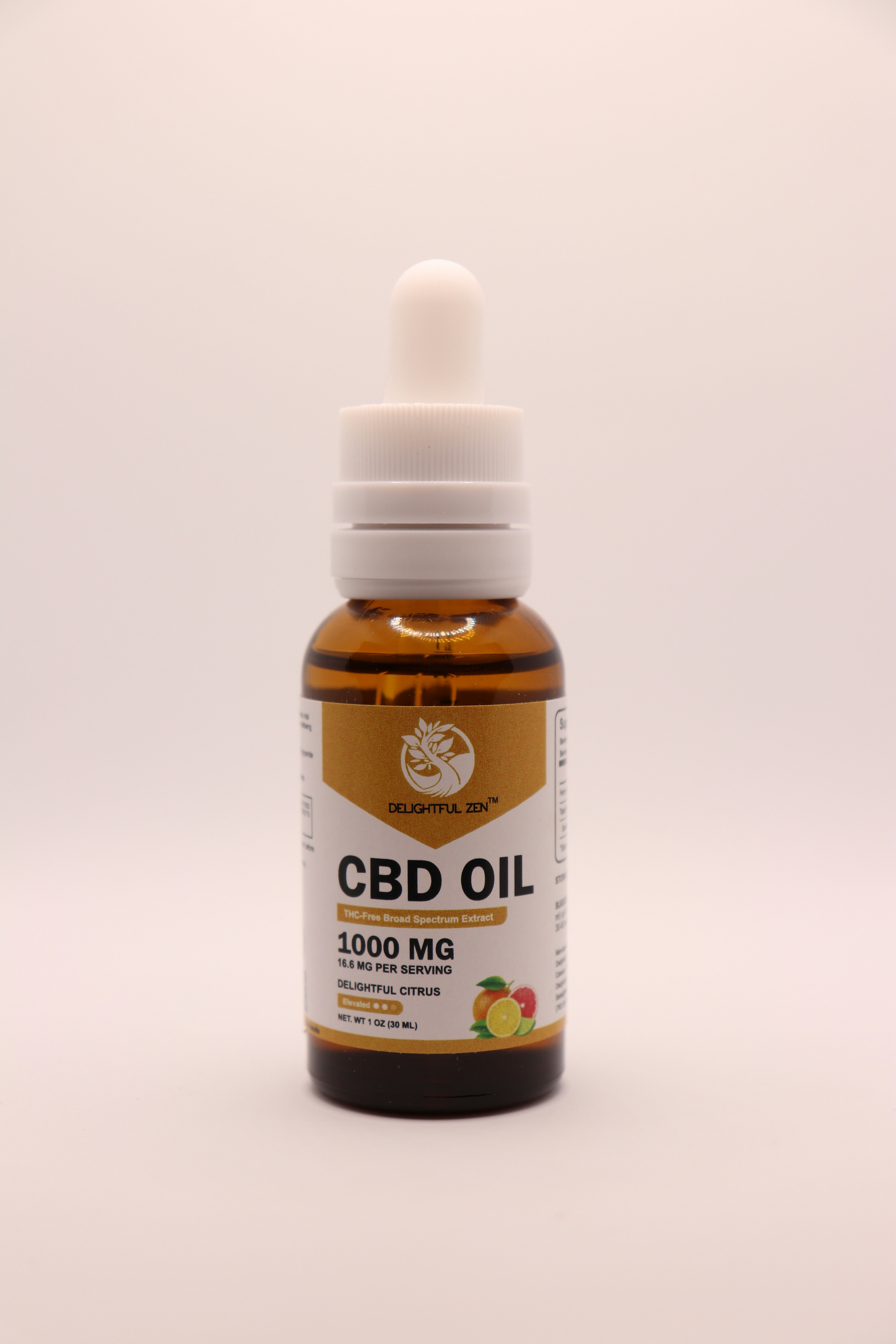 Premium CBD oil tincture bottle with dropper, clean white background, professional product photography
