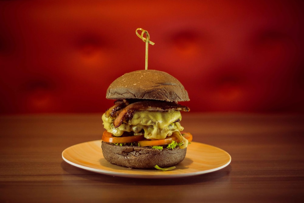 burger on white ceramic plate