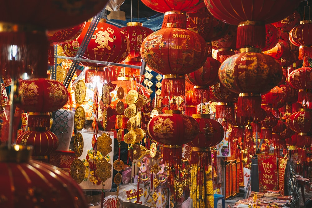 red and brown chinese lanterns