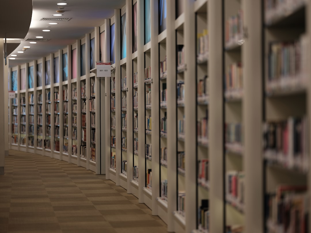 white wooden shelves with books