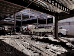 A construction site with workers and machinery.