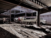 A construction site with workers and machinery in action.