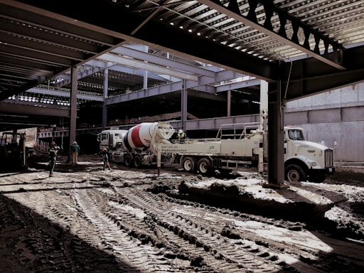 A professional construction site with workers and machinery.