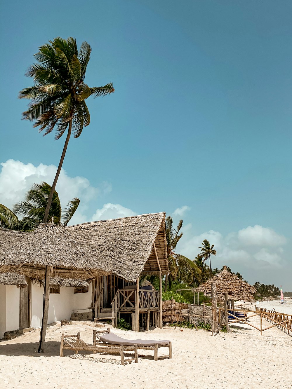 brown wooden house near palm trees under blue sky during daytime