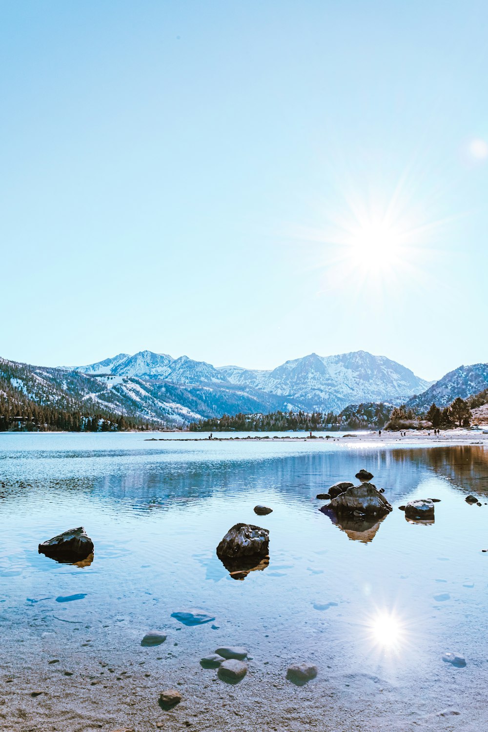 lake near snow covered mountain during daytime