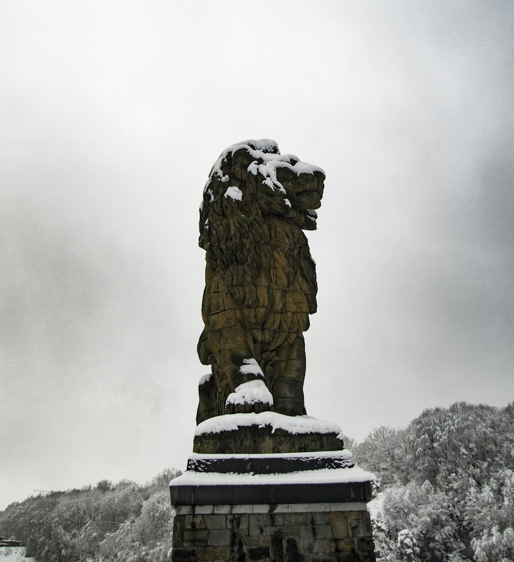 brown and black statue on top of rock