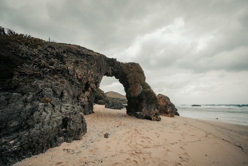 brown rock formation on beach during daytime