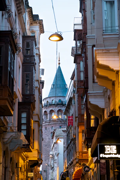 A narrow street between buildings in Karaköy, Istanbul